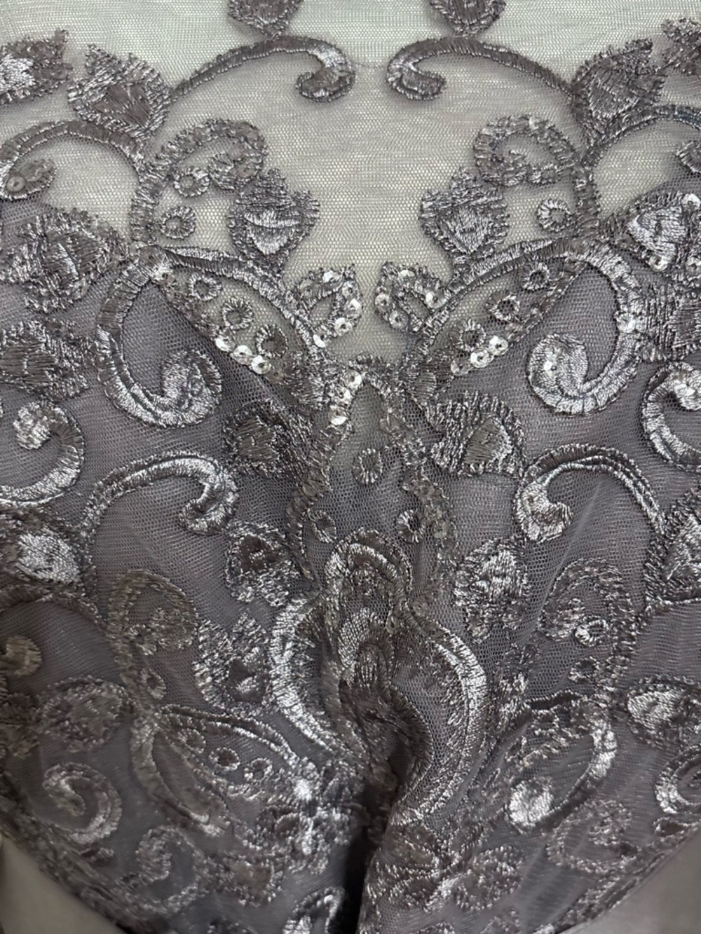 JJs House Silver Metallic Lavender Lace & Satin Midi Dress - Picture 9 of 12